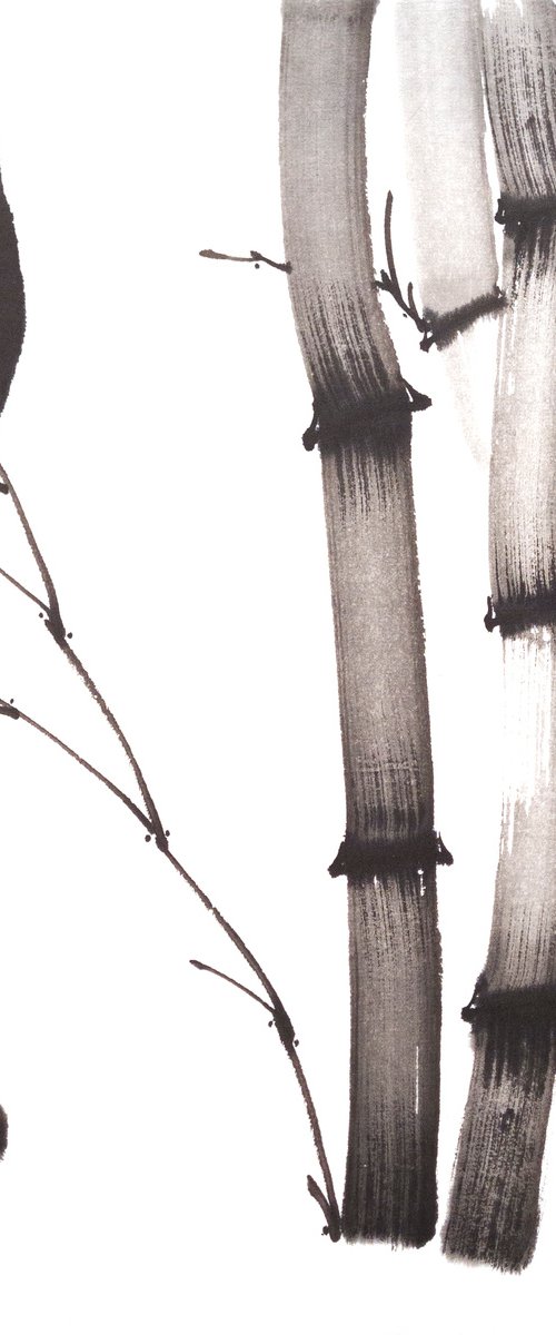 Three and one  - Bamboo series No. 2107 - Oriental Chinese Ink Painting by Ilana Shechter