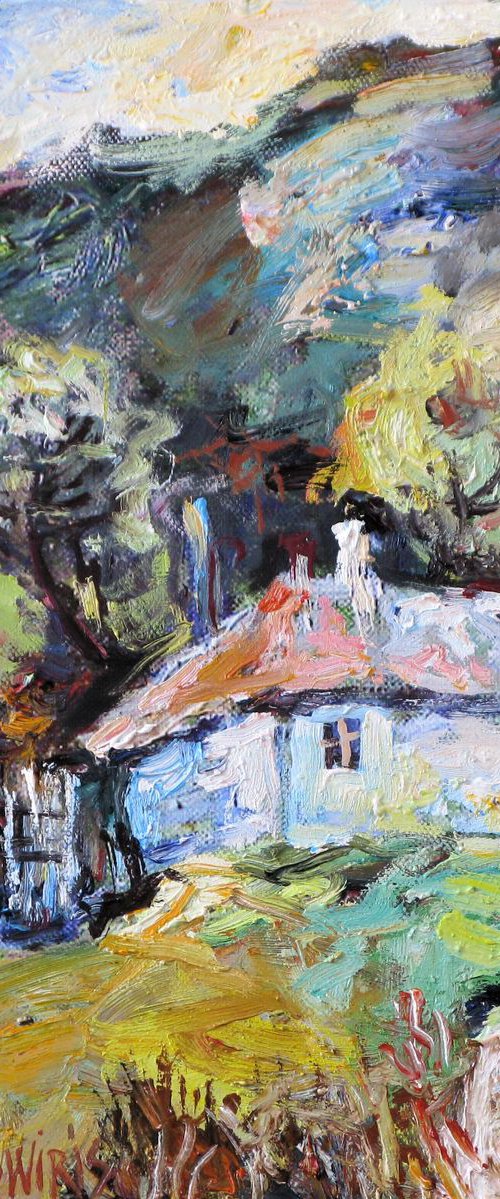 House under the cliff. The Dniester river valley. by Nikifor Swiristuhin