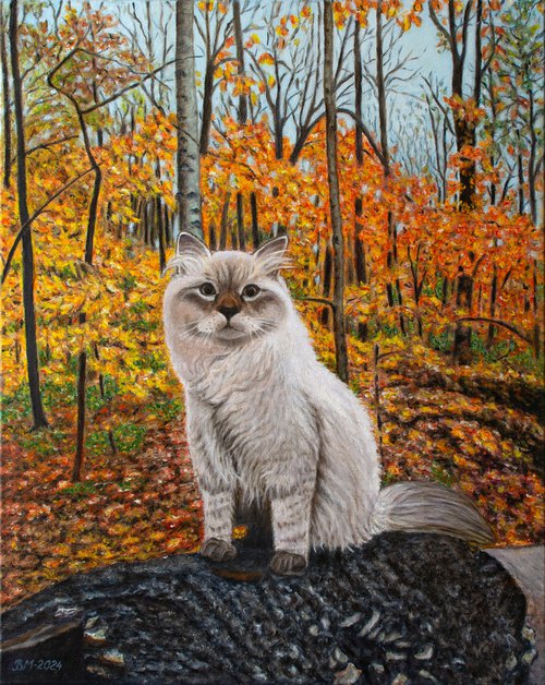 AUTUMN CAT by Vera Melnyk (Cat Painting, Gift for Her, Gift for Him, Wall Art) by Vera Melnyk