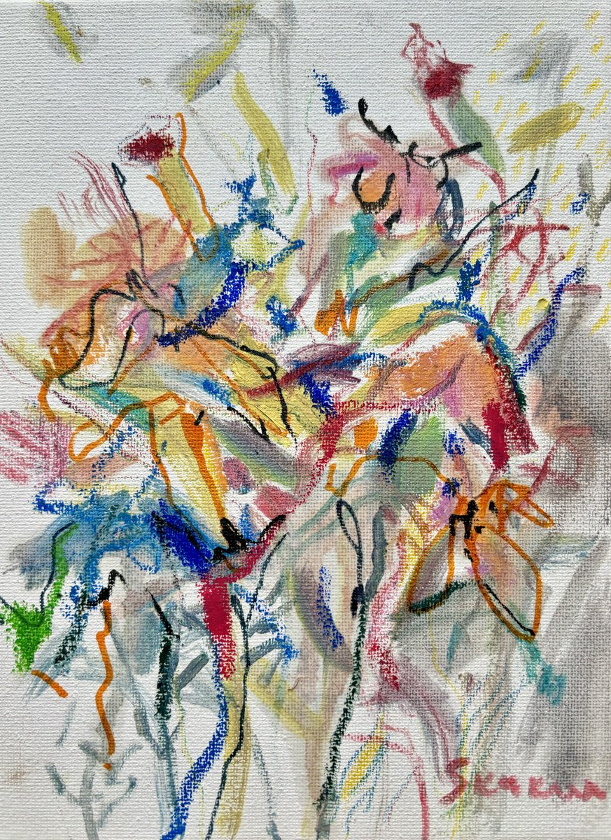 Expressive Botanical Oil Painting By Mari Skakun, 7 X 9", Flowers At Sunset, Original Artwork