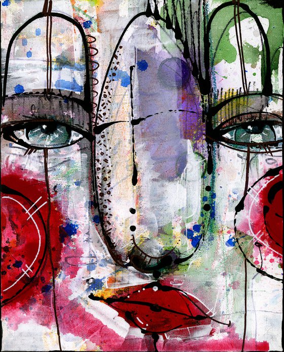 Funky Face Whimsy 4 - Mixed Media Art by Kathy Morton Stanion