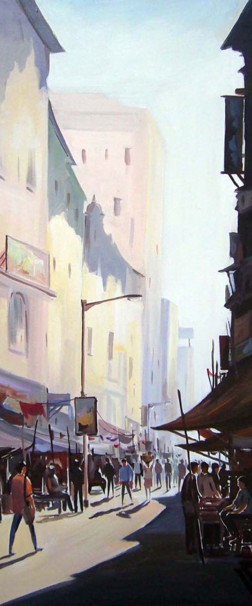 Morning Market Lane-Acrylic on Canvas painting by Samiran Sarkar