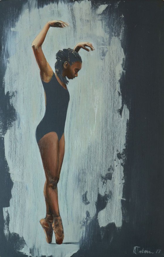 Perfect Balance, Dancer on Pointe, Ballet Oil Painting, Ballerina, Framed  Art