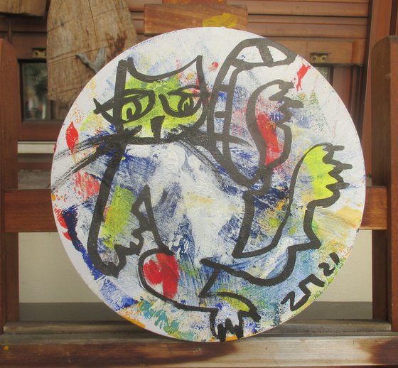 wild cat Oil/Acrylic painting round canvas 11,8 inch