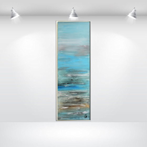 Memories II - abstract acrylic painting, canvas wall art, blue brown white, framed modern art