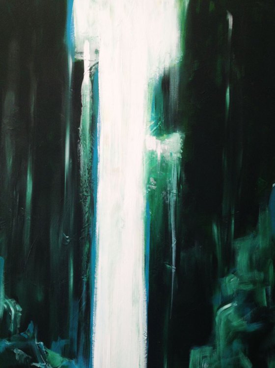 Green waterfall- large size- original painting- 100 x 81 cm (39' x 32') Ready to hang