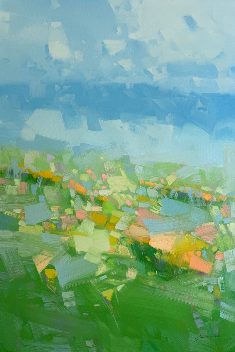 Impressionistic Landscape Oil Painting By Vahe Yeremyan, 30 X 45", Flowers Valley, Original Artwork