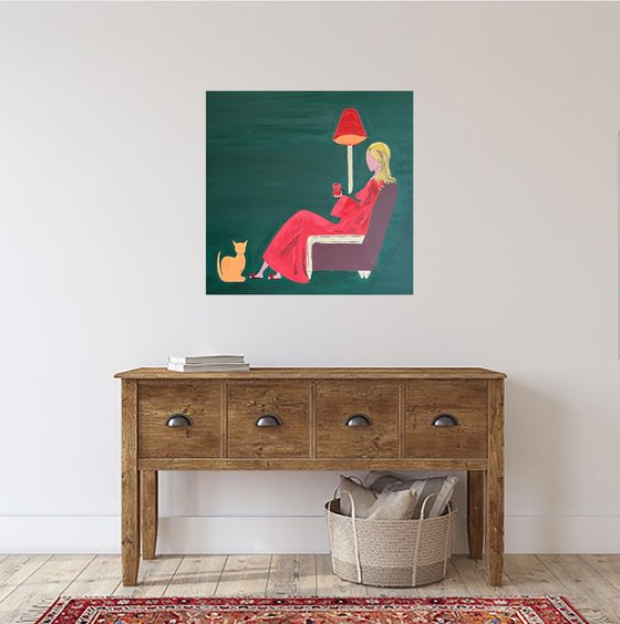 Woman with Cat original Painting