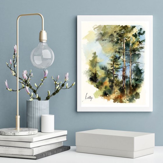 Carmel forest watercolor painting