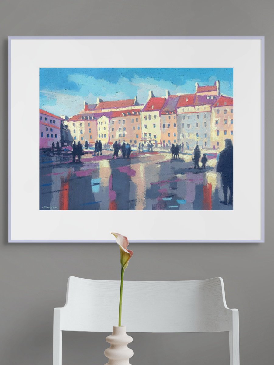 Impressionistic Cityscapes Acrylic Painting By Evgen Semenyuk, 20 X 16, Sunny Day In The Old Town, Original Artwork