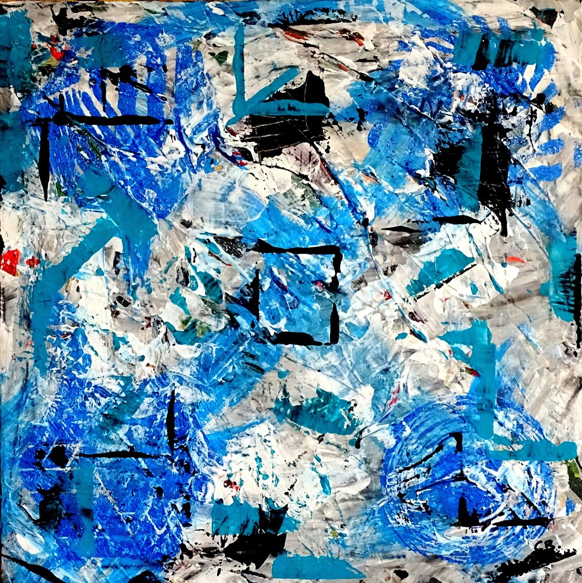 Abstract Acrylic Painting By Cb., 15 X 15, Think Out Side The Box, Original Artwork