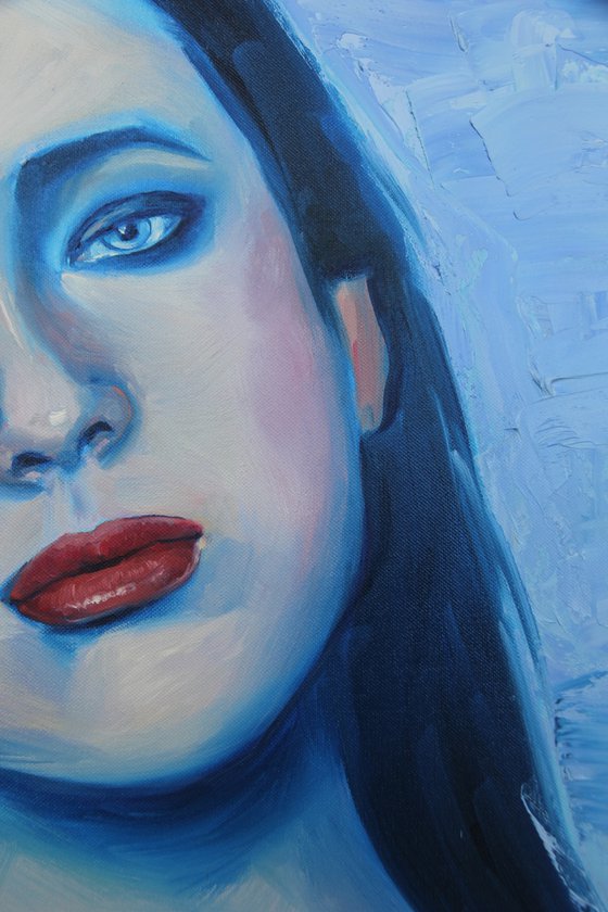 Blue portrait of Neon girl