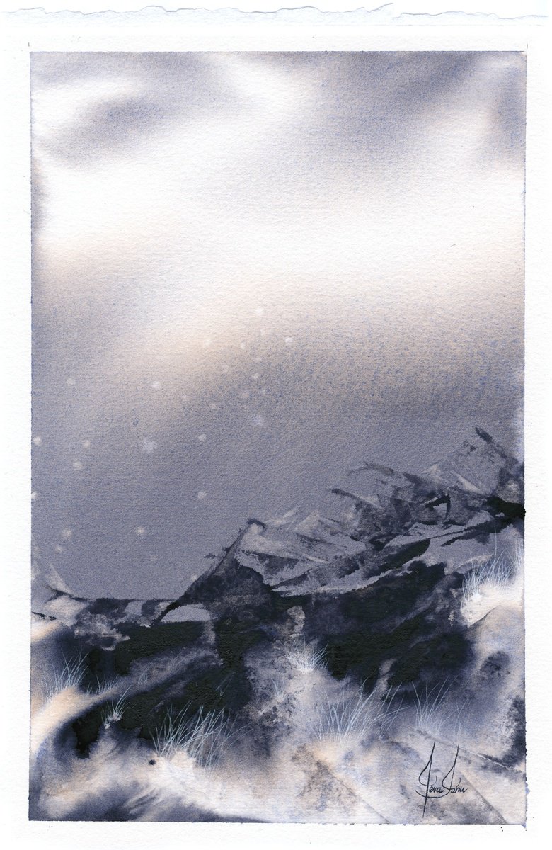 Impressionistic Landscape Watercolour By Ieva Janu, 7 X 11, Mountains Ii, Original Artwork