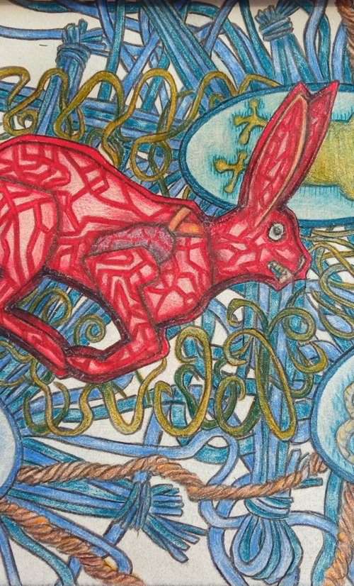 Illustration with hare in coloured pencils on paper by Monika Wawrzyniak