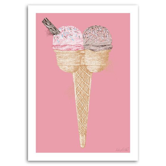 2 Scoop Cone - Stippling illustration print