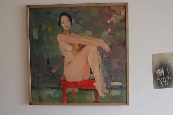 "Nude on a red chair". 75х75 см. oil on canvas. 2014.