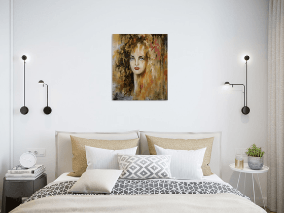 Golden portrait  -mixed painting - furnishings