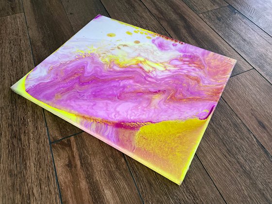 "Replicate With Me" - Original Abstract PMS Fluid Acrylic Painting Coated with Resin on Canvas - 16 x 20 inches