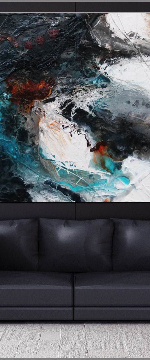 Rusted Aqua 140cm x 100cm Black Aqua Textured Abstract Art by Franko