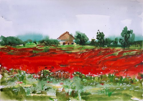 Poppies field IV /  ORIGINAL PAINTING by Salana Art Gallery