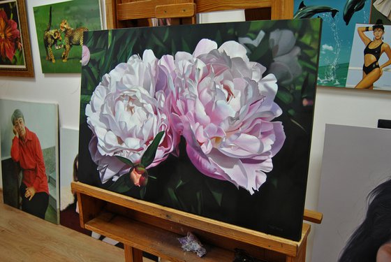 Peony painting, Hyperrealism art