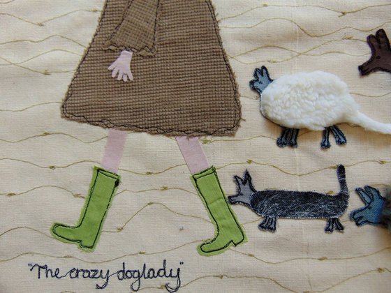 "The crazy Doglady" - textile collage