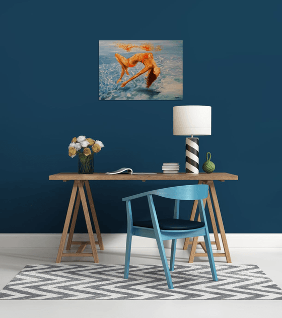 Light blue -photorealism - nude - underwater - seascape