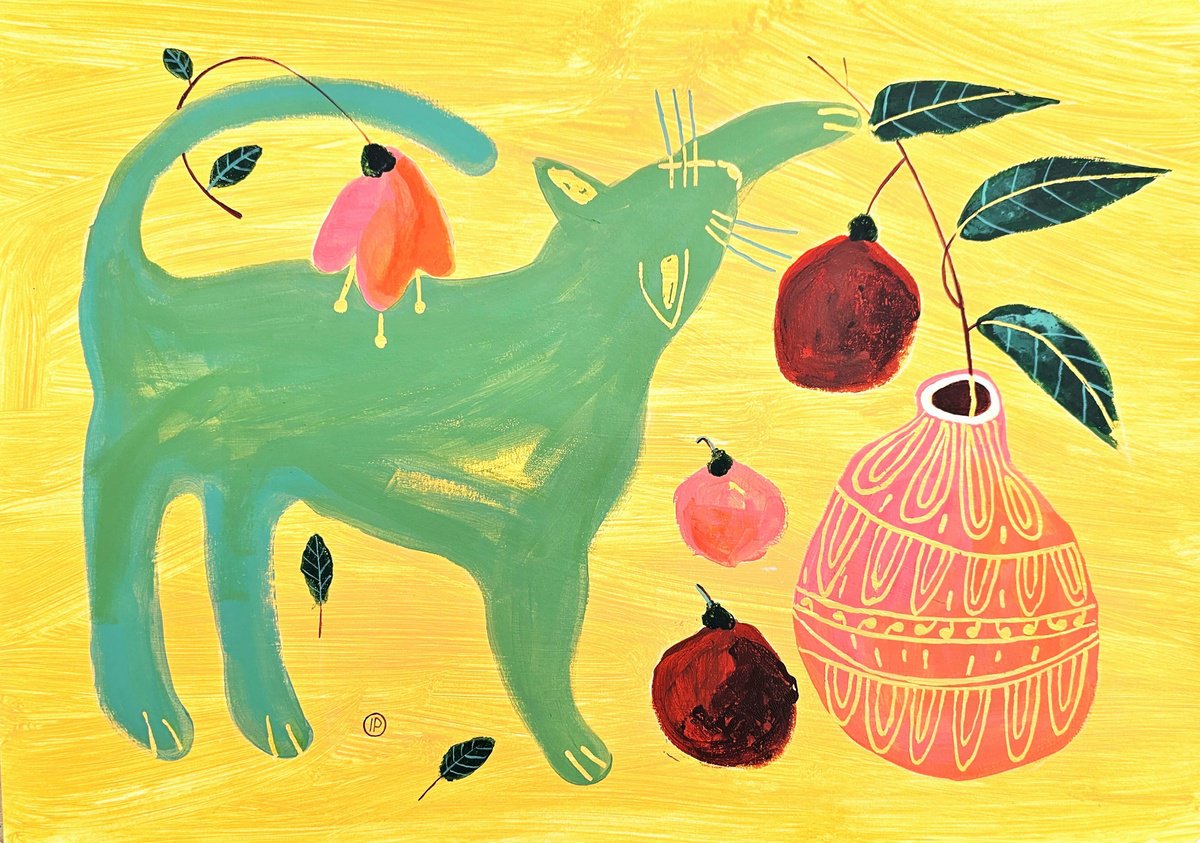 Impressionistic Animal Acrylic Painting By Irina Plaksina, 23 X 17, Oranges In My Dreams, Original Artwork