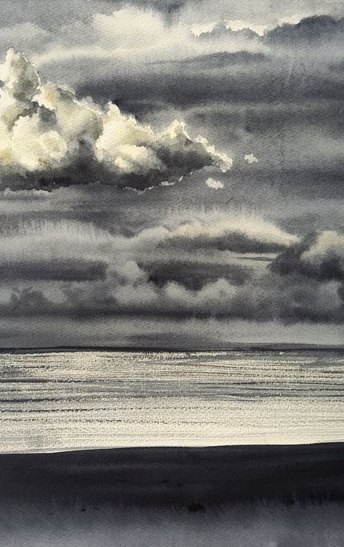 White cloud - sea and sky - se by Olga Beliaeva Watercolour