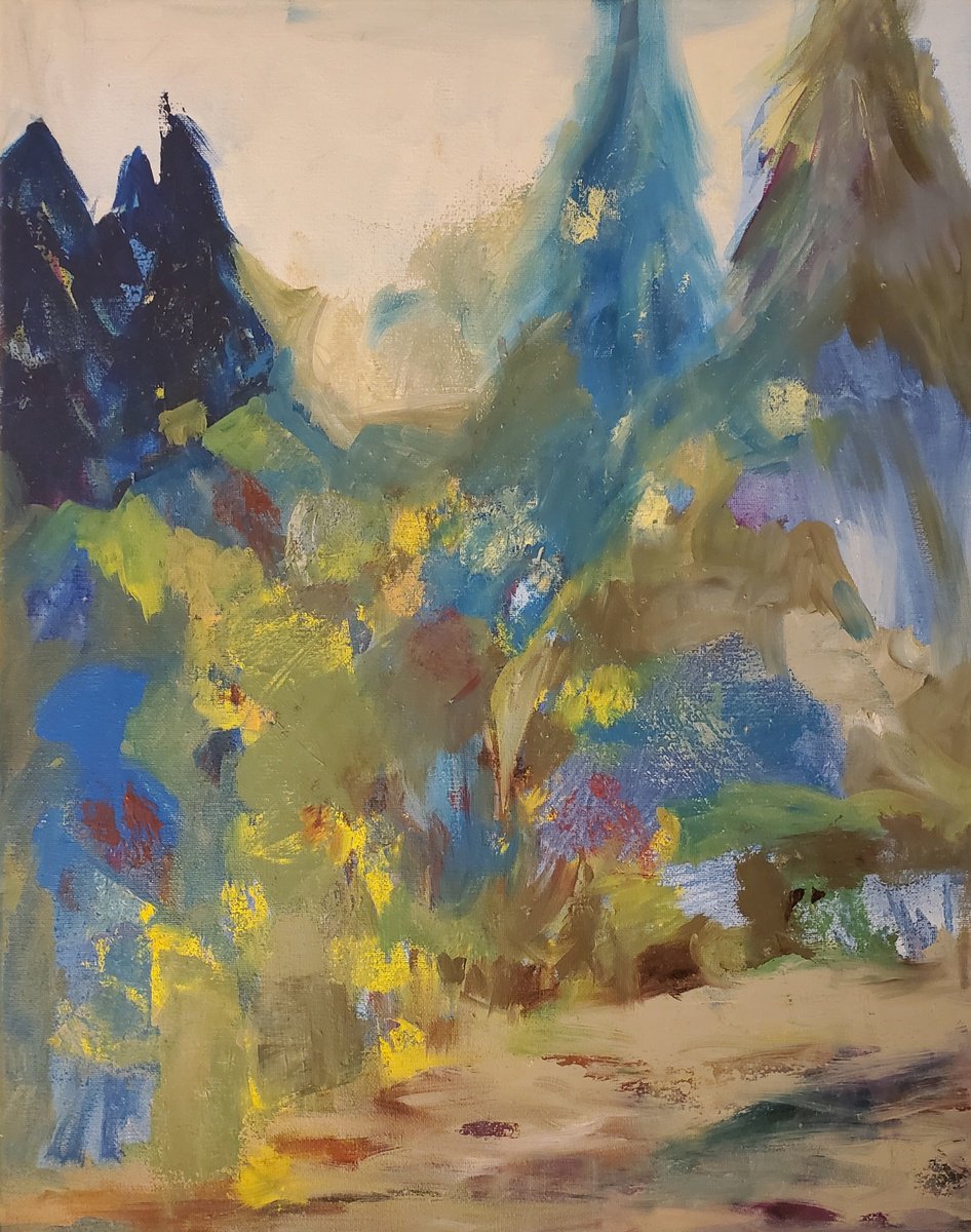 Organic Abstract Oil Painting By Rebecca Hodel, 16 X 20", Forest Edge, Original Artwork