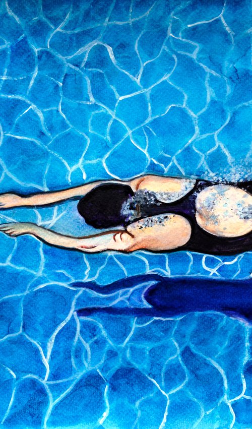 Summer fun Underwater swimming women painting by Manjiri Kanvinde