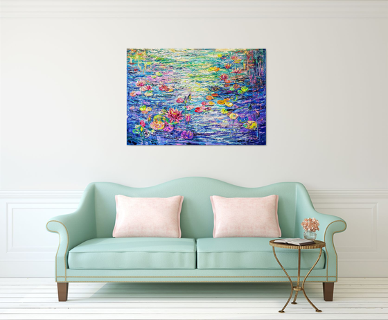For an eternal time. Large painting with water lily.
