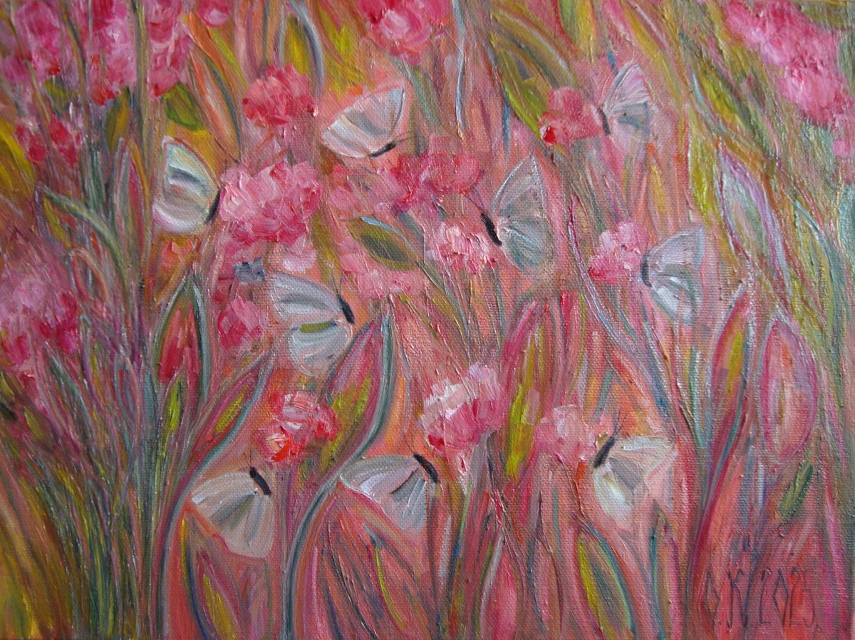 Abstract Botanical Oil Painting By Olga Knezevic, 16 X 12", Gentle Playful Day, Original Artwork