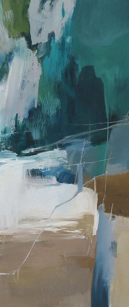 "Influence 2" Abstract teal green acrylic art by Nina Smykalova