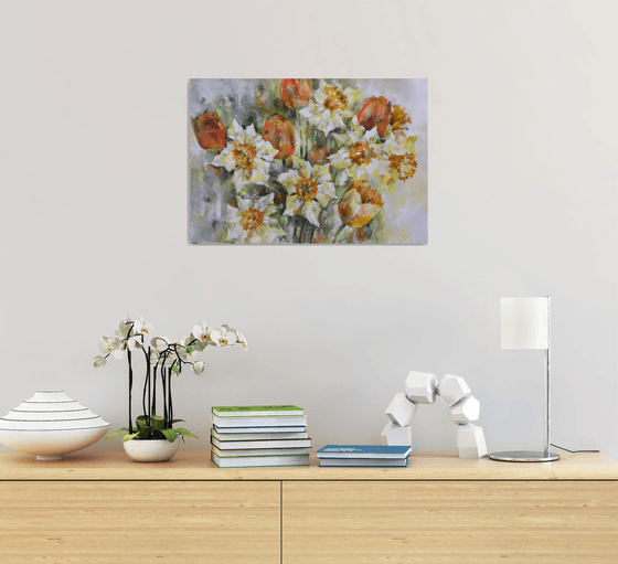 Spring daffodils 2. one of a kind, handmade artwork, original painting.