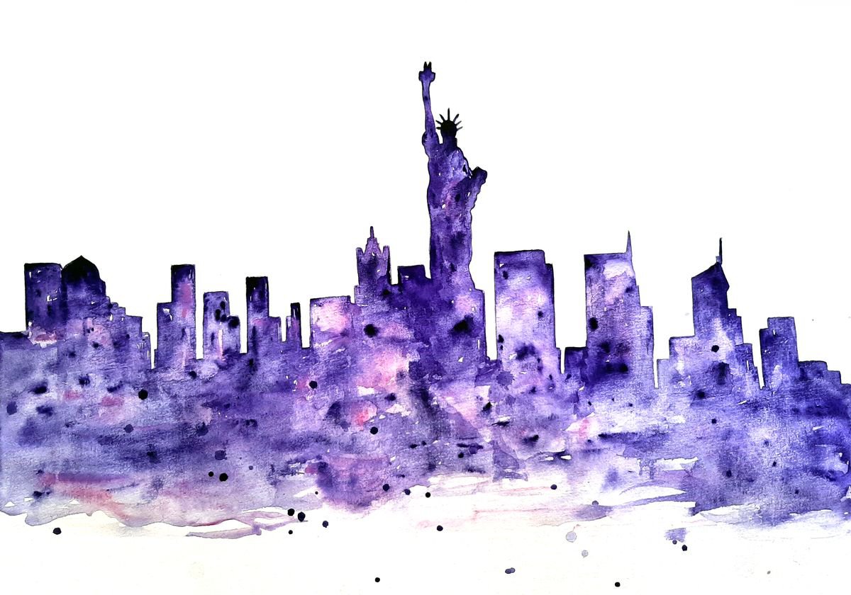 Geometric Watercolour , New York By Luba Ostroushko, 16 X 12, Artwork For Sale On Artfinder