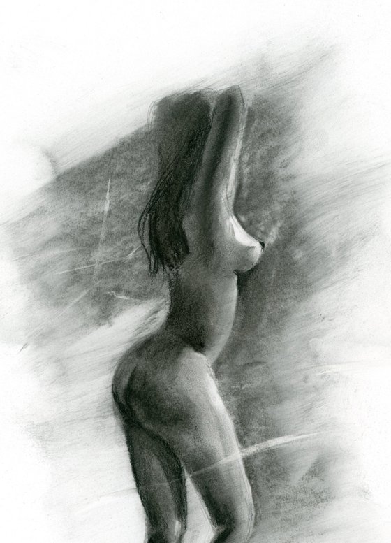 The Waking (11.7"x 16.5") Charcoal drawing