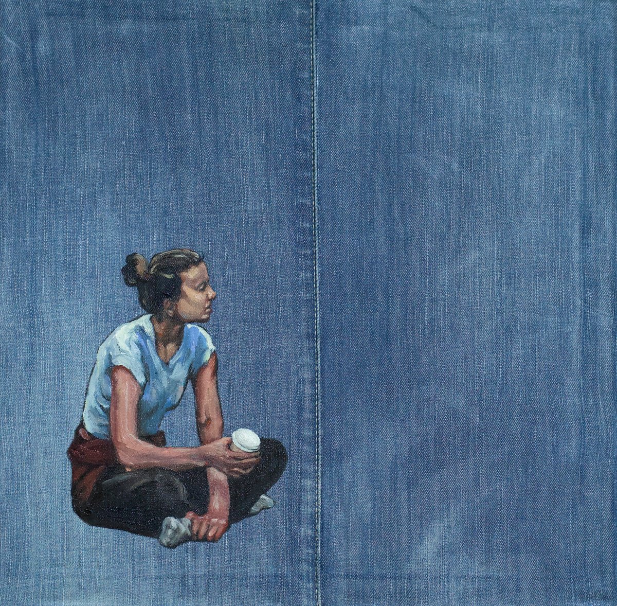 Urban And Pop Portrait Oil Painting By Marina Skepner, 16 X 16", Pause, Original Artwork