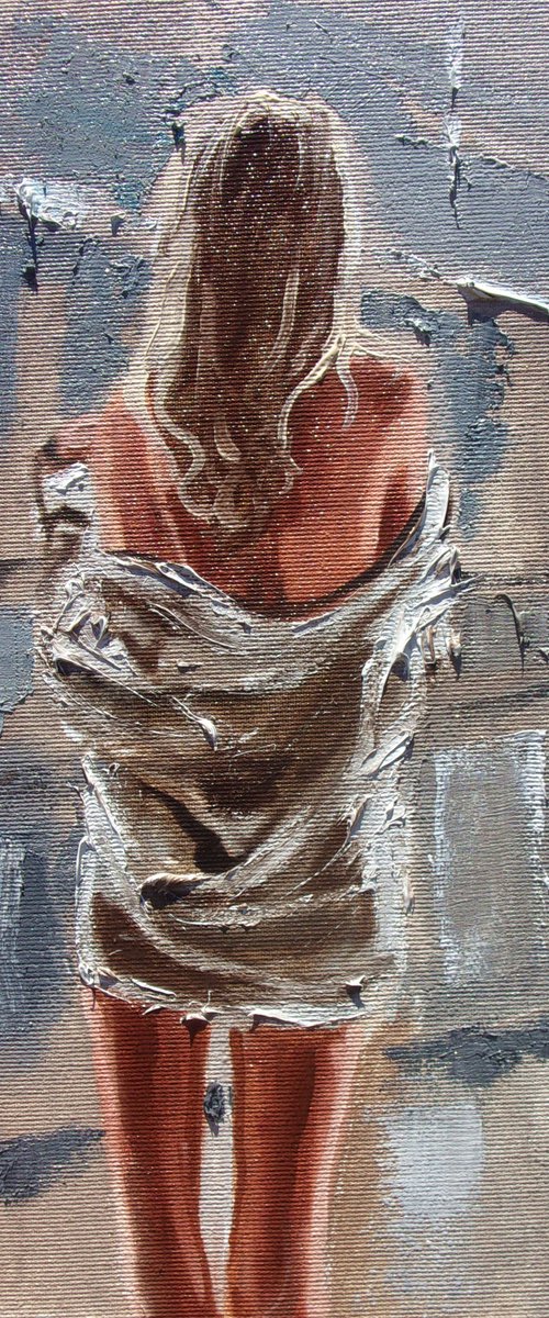 " LOST IN GREY "  SKY window liGHt  ORIGINAL OIL PAINTING, GIFT, PALETTE KNIFE by Monika Luniak