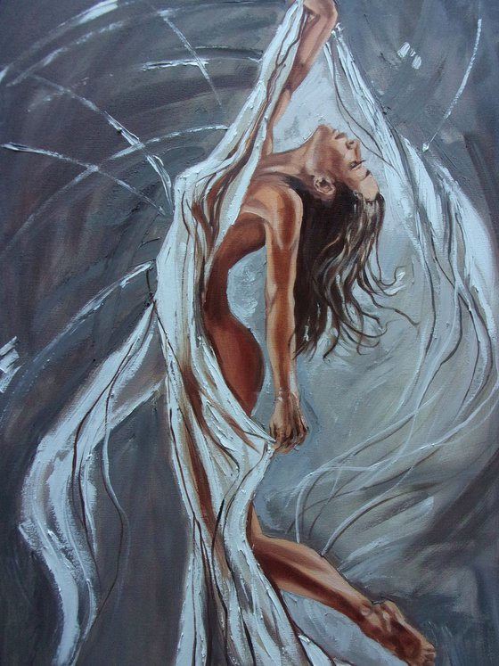 " DANCING QUEEN ... "- ballerina liGHt ballet ORIGINAL OIL PAINTING, GIFT, PALETTE KNIFE