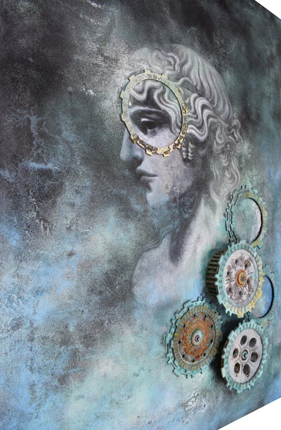 Volto composto tra la nebbia del tempo