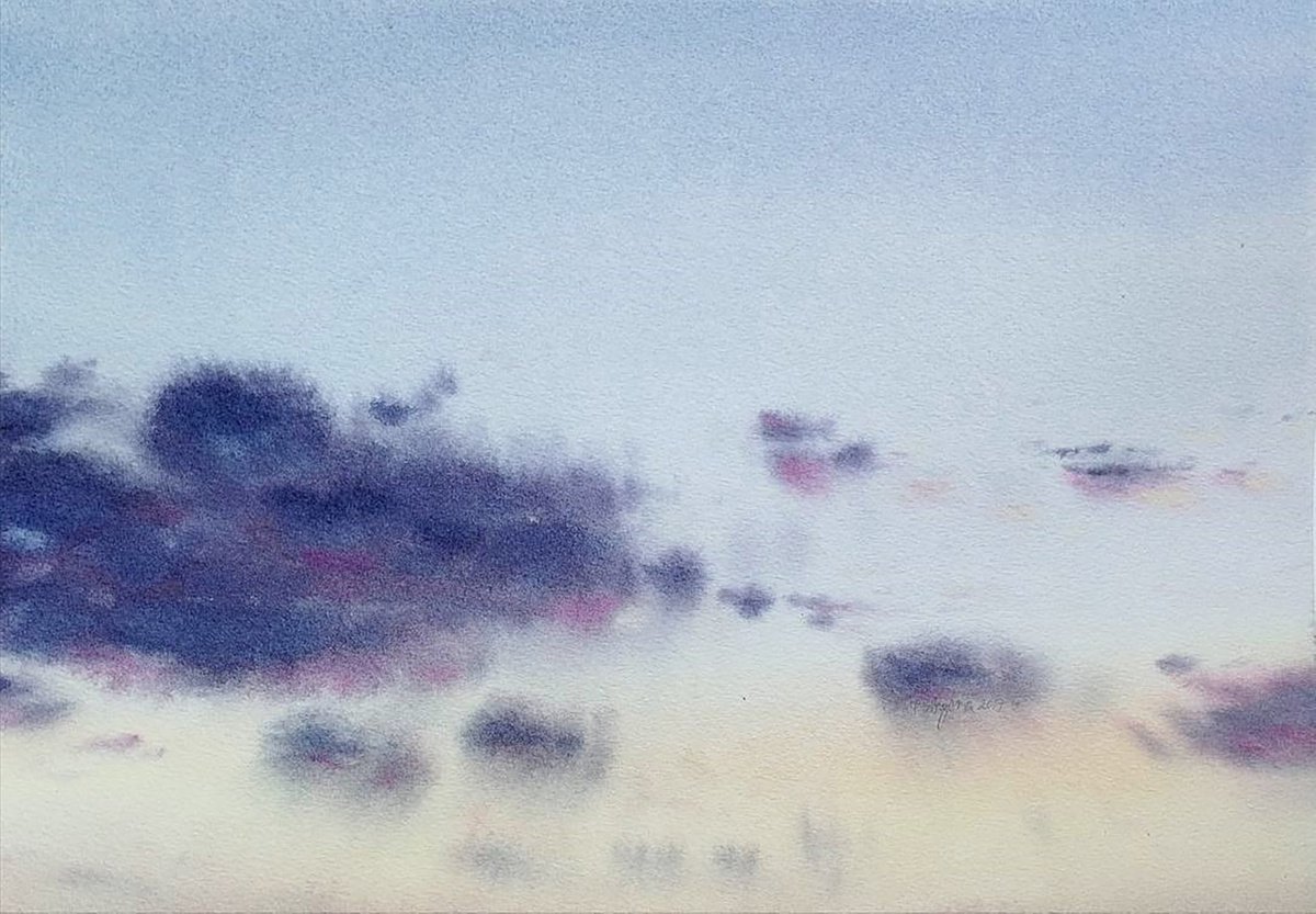 One More Sunset To Remember - original landscape watercolor by Alona Hryn