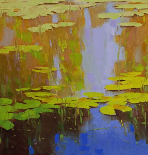 Water lilies Original oil Painting Large size Handmade artwork One of a Kind by Vahe Yeremyan