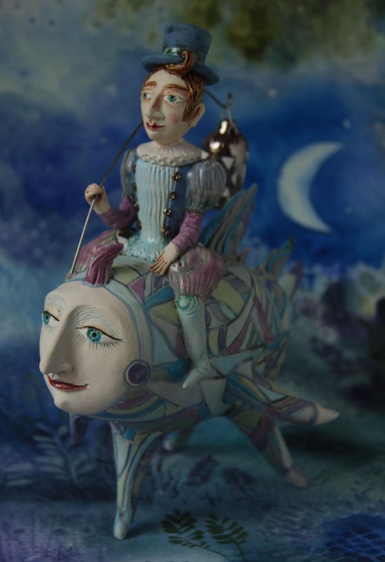 Deep sea ride with latimeria. Sculpture by Elya Yalonetski, 2018