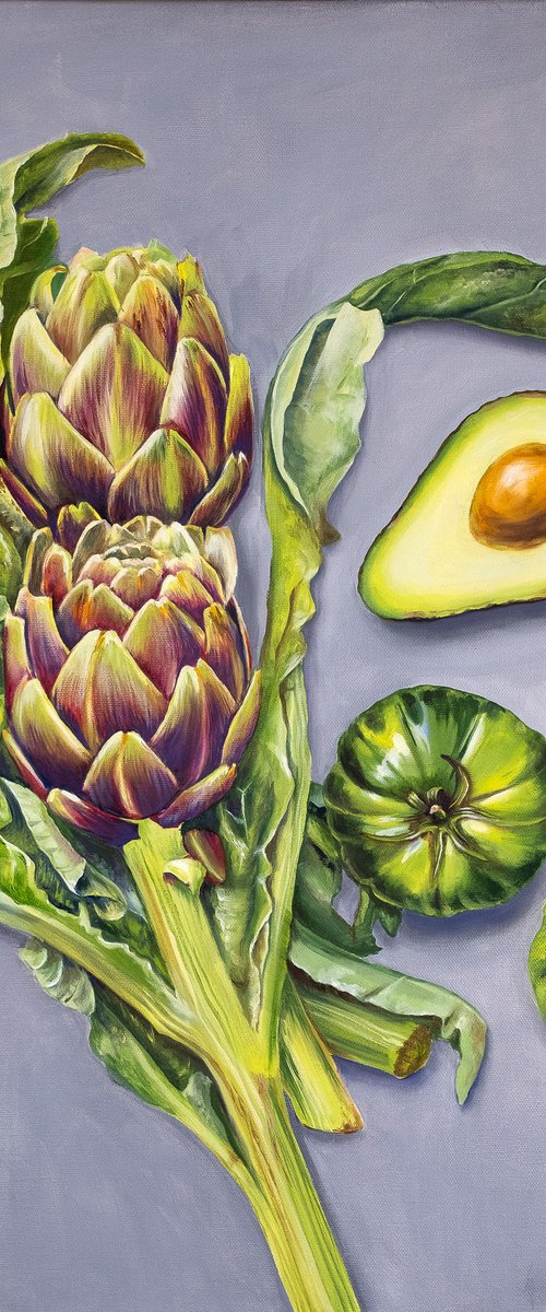 Green Rhapsody / Artichokes, avocado, green tomatoes by Daria Shalik