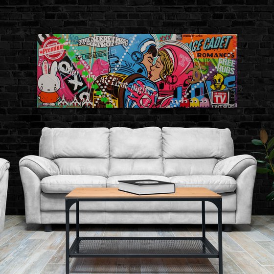 The Love Stuff 160cm x 60cm Kissing Space Cadets Textured Urban Pop Art