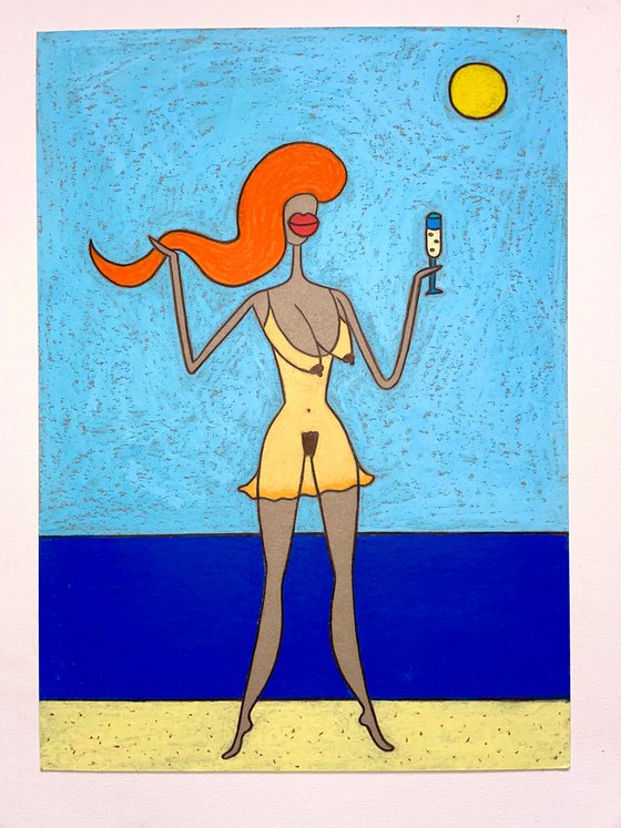 Set 2 artworks “Lady in the sky” and “Ginger woman on the summer beach”