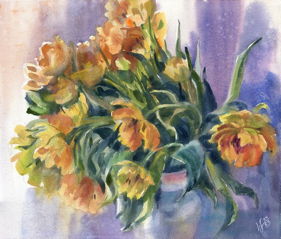 Bouquet of yellow tulips