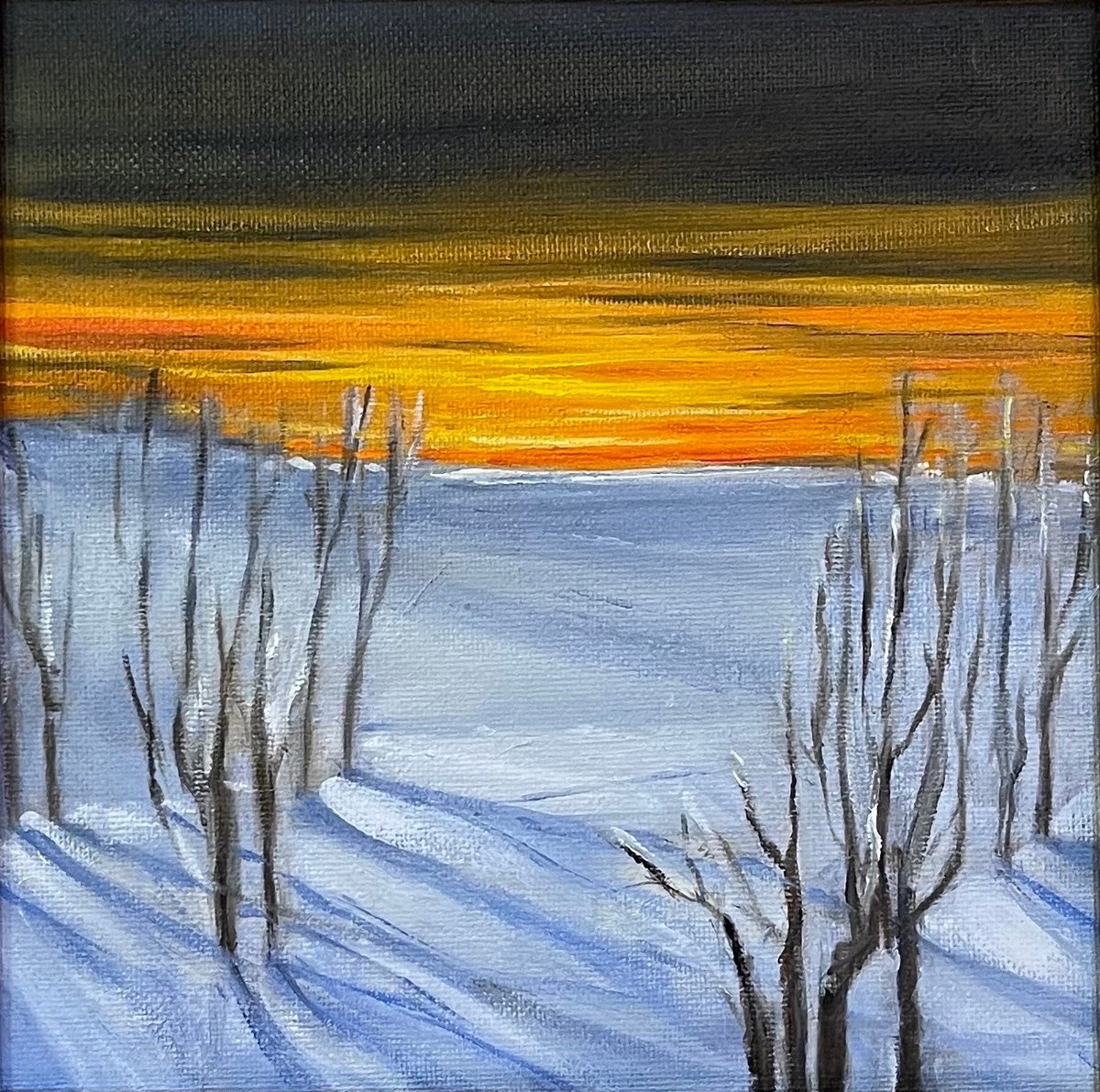 Impressionistic Landscape Oil Painting By Daiva Karaliute, 13 X 13, Winter Study, Original Artwork