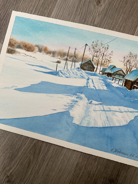Winter morning, original watercolour painting
